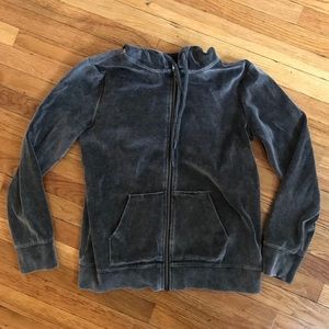 Gray Velour Zip Hoodie